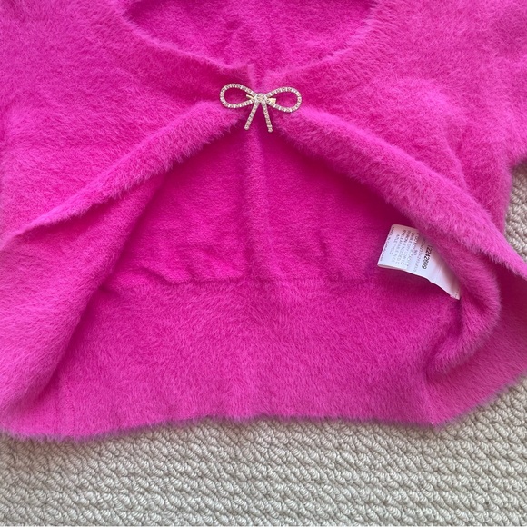 Shein Fuzzy Pink Cropped Cardigan with Diamond Bow Size S - Picture 4 of 10